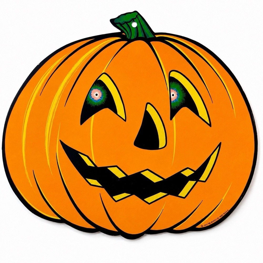 Vintage 1973 Beistle Jack O Lantern Pumpkin Die Cut Halloween Decoration USA